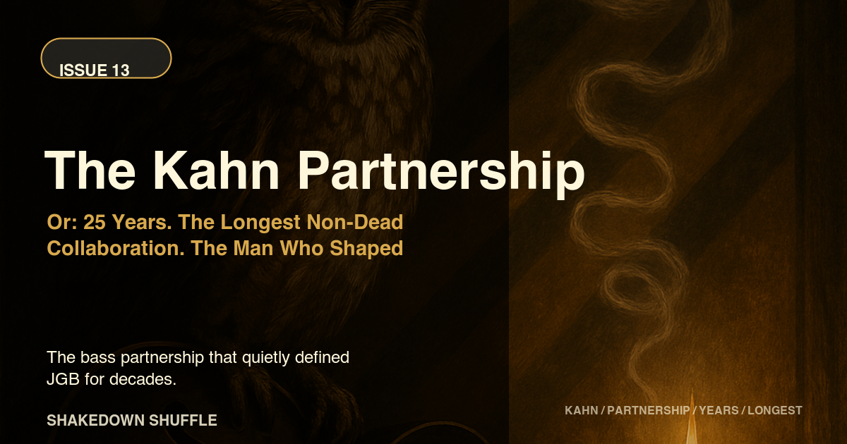 Dark amber collage pairs a lion profile with entwined gold forms for The Kahn Partnership.