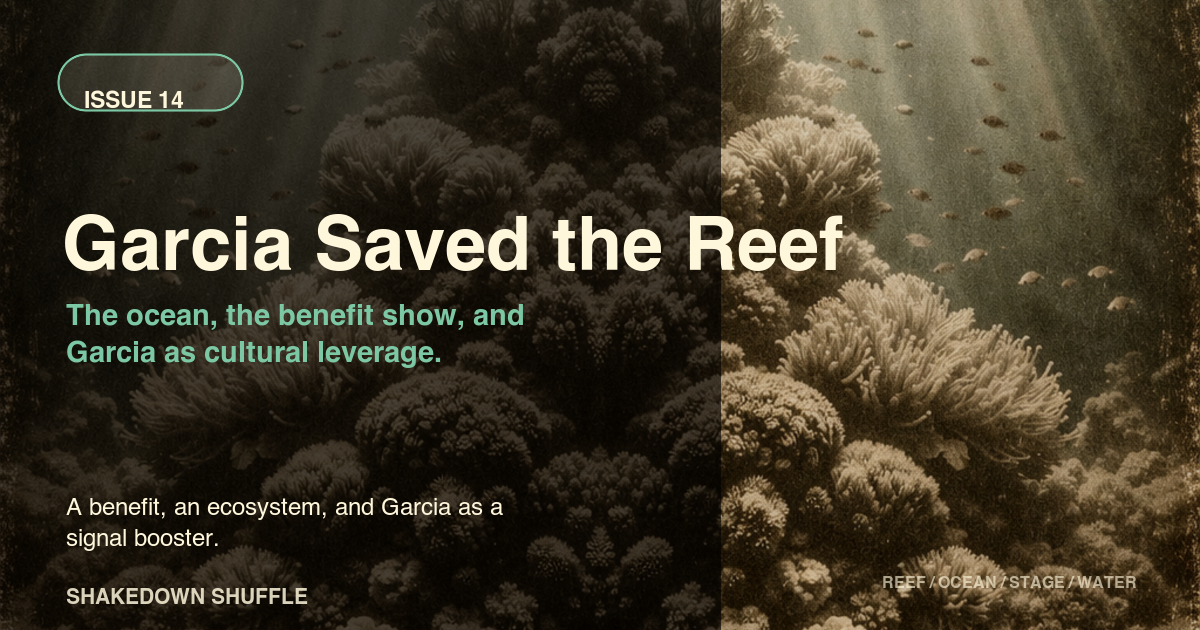 Sepia underwater coral reef with small schooling fish for Garcia Saved the Reef.